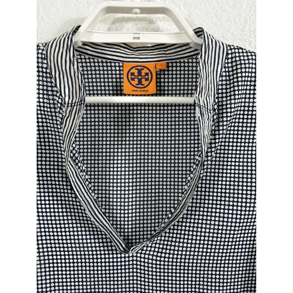 Tory‎ Burch Stephanie Tunic Polka Dot Long Sleeve Top Blouse Size 4